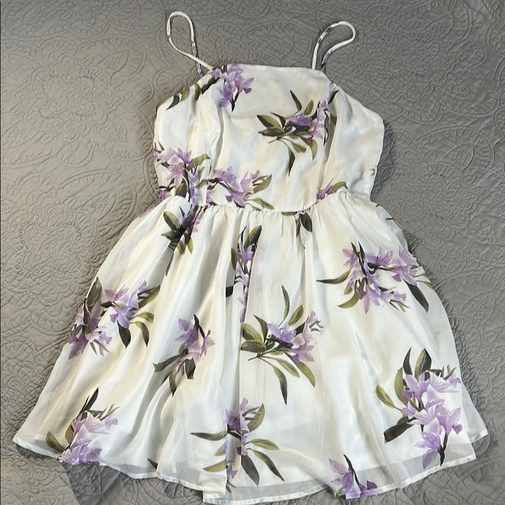 Trac White and Cream Mini Sundress with Spaghetti Straps